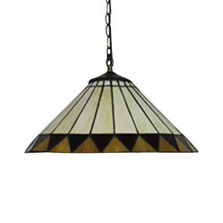 Handcrafted Tiffany-Style 2-Headed Suspension Lamp With Fish Tail Gem And Triangle Art Glass In