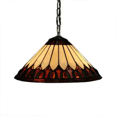 Handcrafted Tiffany-Style 2-Headed Suspension Lamp With Fish Tail Gem And Triangle Art Glass In