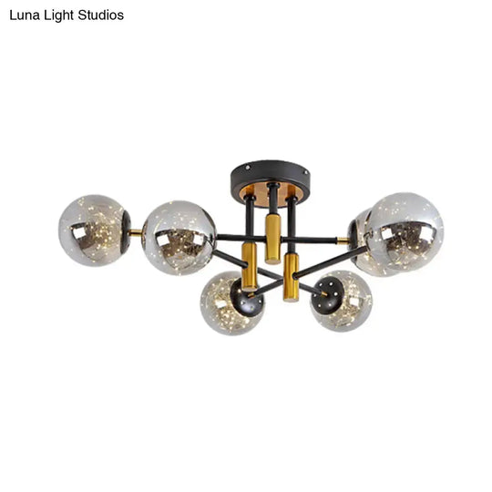 Glowing String Black Glass Ball Ceiling Mounted Led Semi Mount Light Fixture