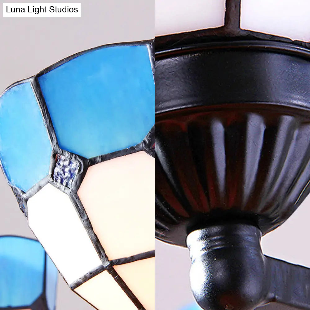 Adjustable Blue Glass Baroque Chandelier With Metal Chain And 3 Hanging Lights