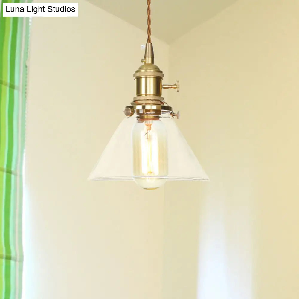 Adjustable Clear Glass Cone Pendant Light For Kitchen - Single Hanging Fixture