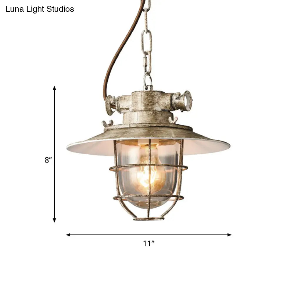 Aged Silver 1-Head Industrial Wire Cage Hanging Lamp Kit With Clear Glass Shade