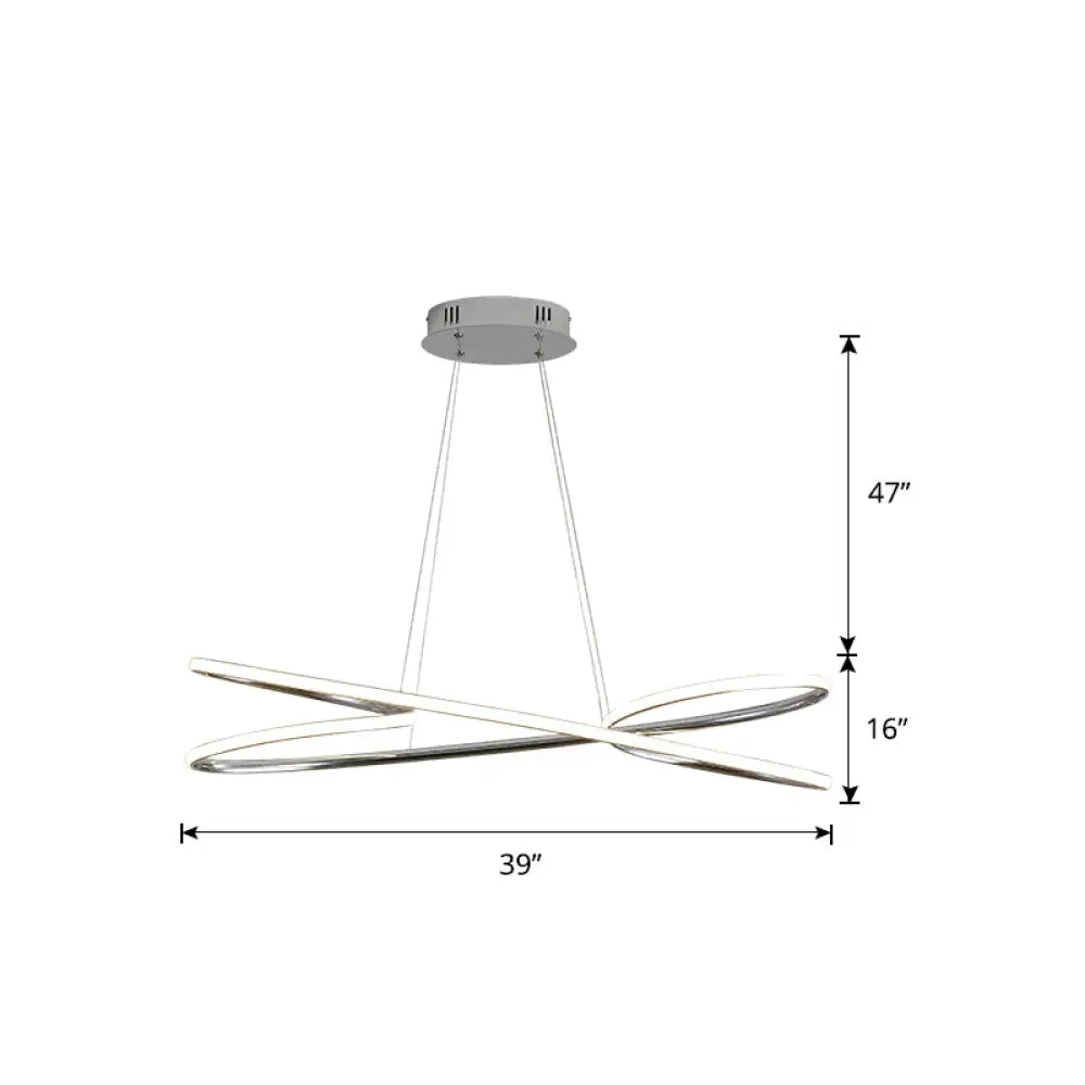 Aluminum Twist Led Pendant Chandelier: Artistic Hanging Lamp For Dining Table Chrome / 39.5’