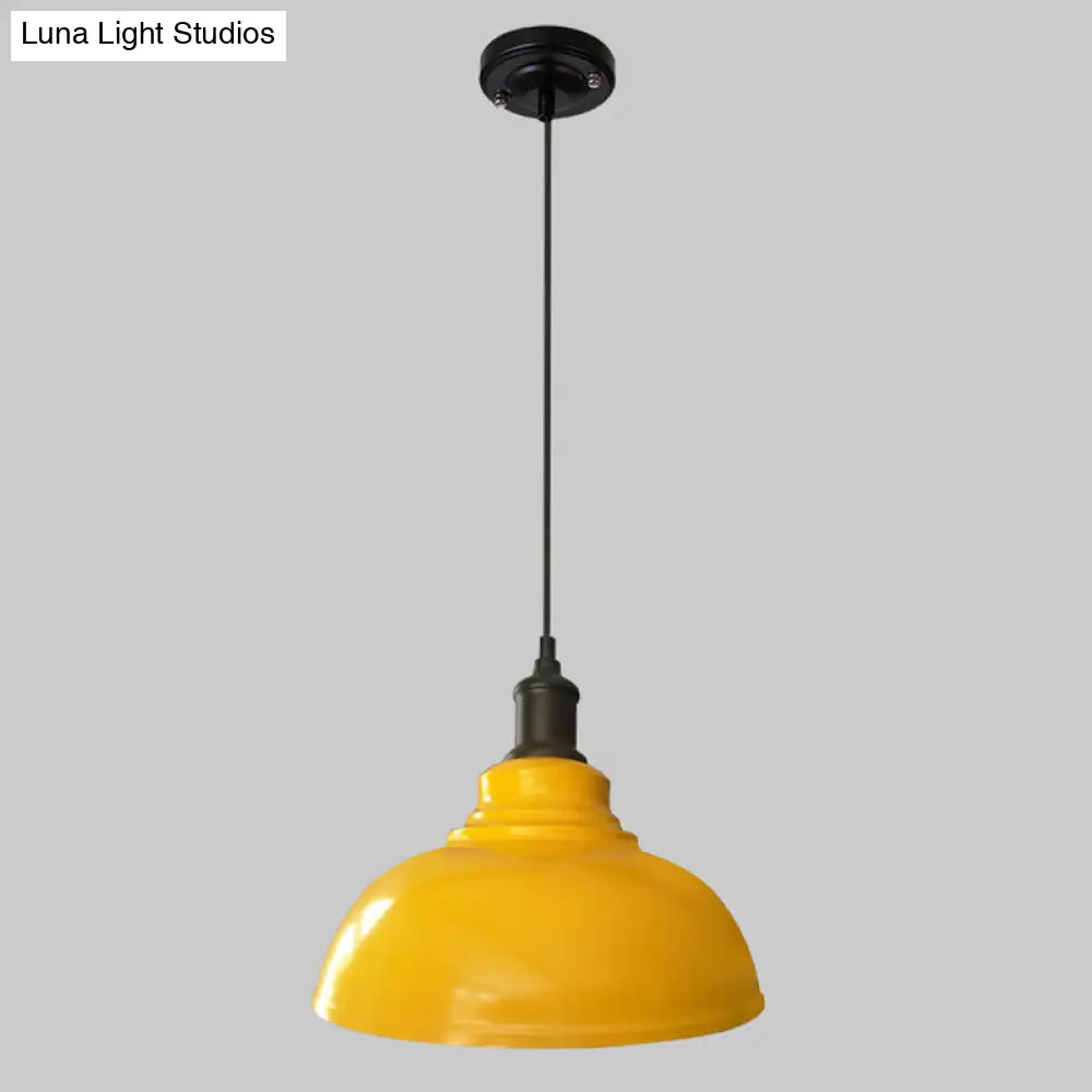 Antique Metal Pendant Light For Dining Room - 1-Light Hanging Fixture Yellow / 12