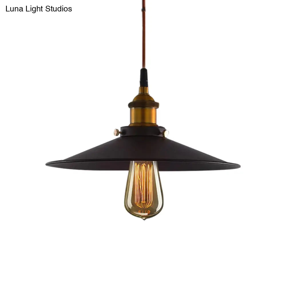 Antiqued Metal Pendant Light With Pulley And Flare Design For Living Room Ceiling - Black