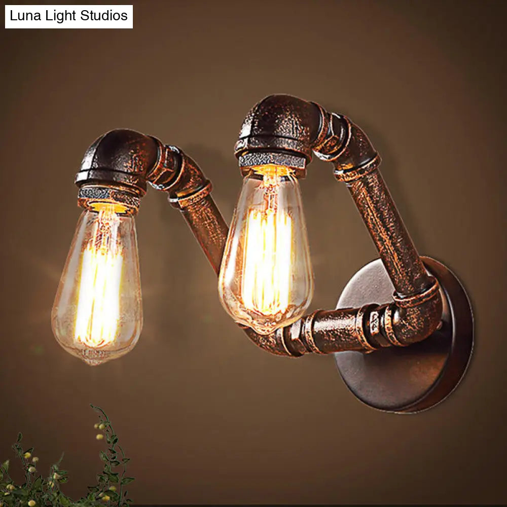 Antiqued Metal Rust Finish Wall Mount Lamp - Vintage Style 2-Light Sconce For Coffee House