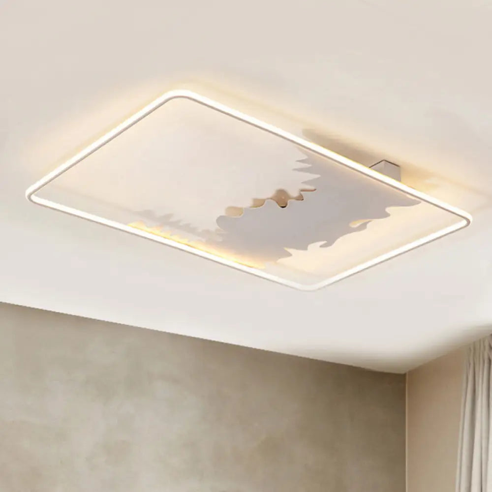 Art Deco Oblong Led Ceiling Flush Light In White/Warm 34.5’/39’ Wide White / 34.5’