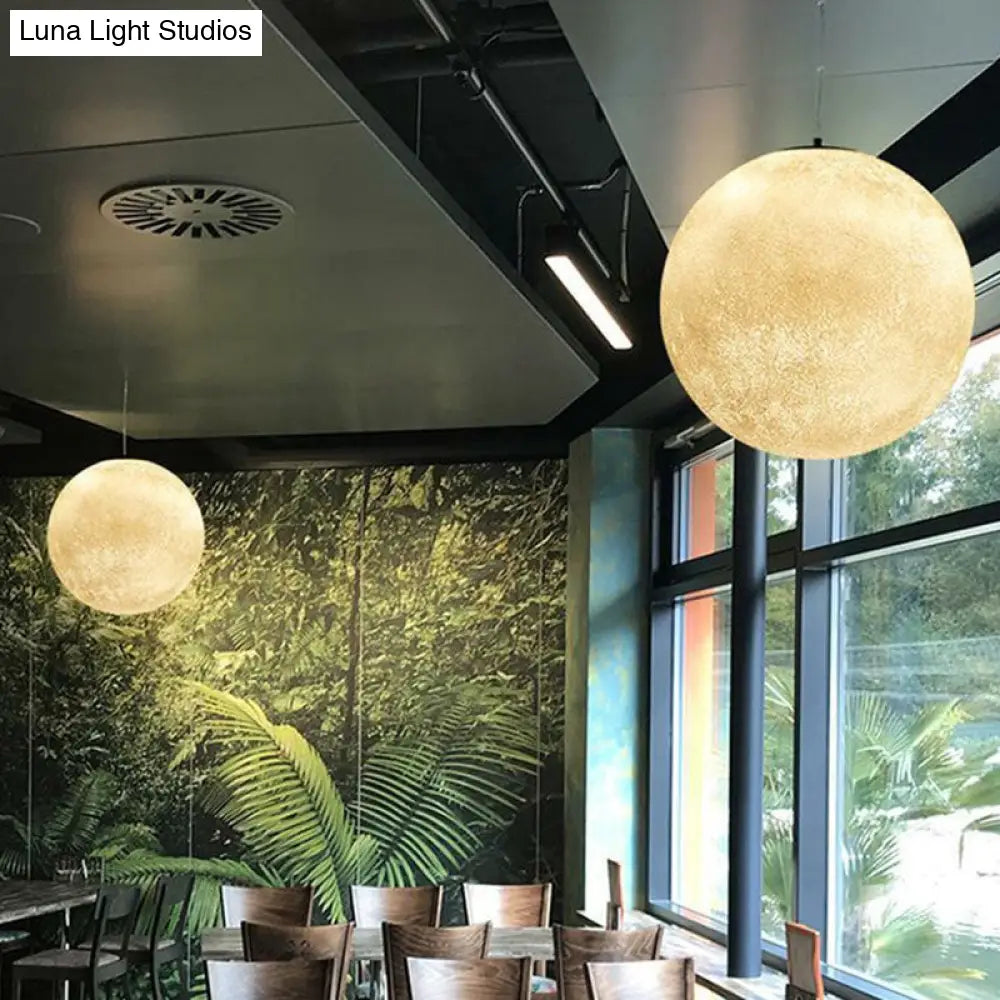 Artistic Moon Restaurant Led Suspension Lamp - White Metal Hanging Ceiling Light