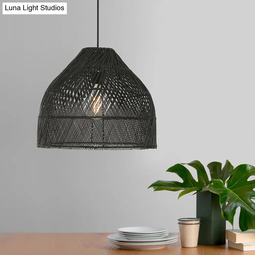 Asian Style Rattan Pendant Light With Hanging Wire - Bell Shape Lighting Fixture (39) Bedroom Décor