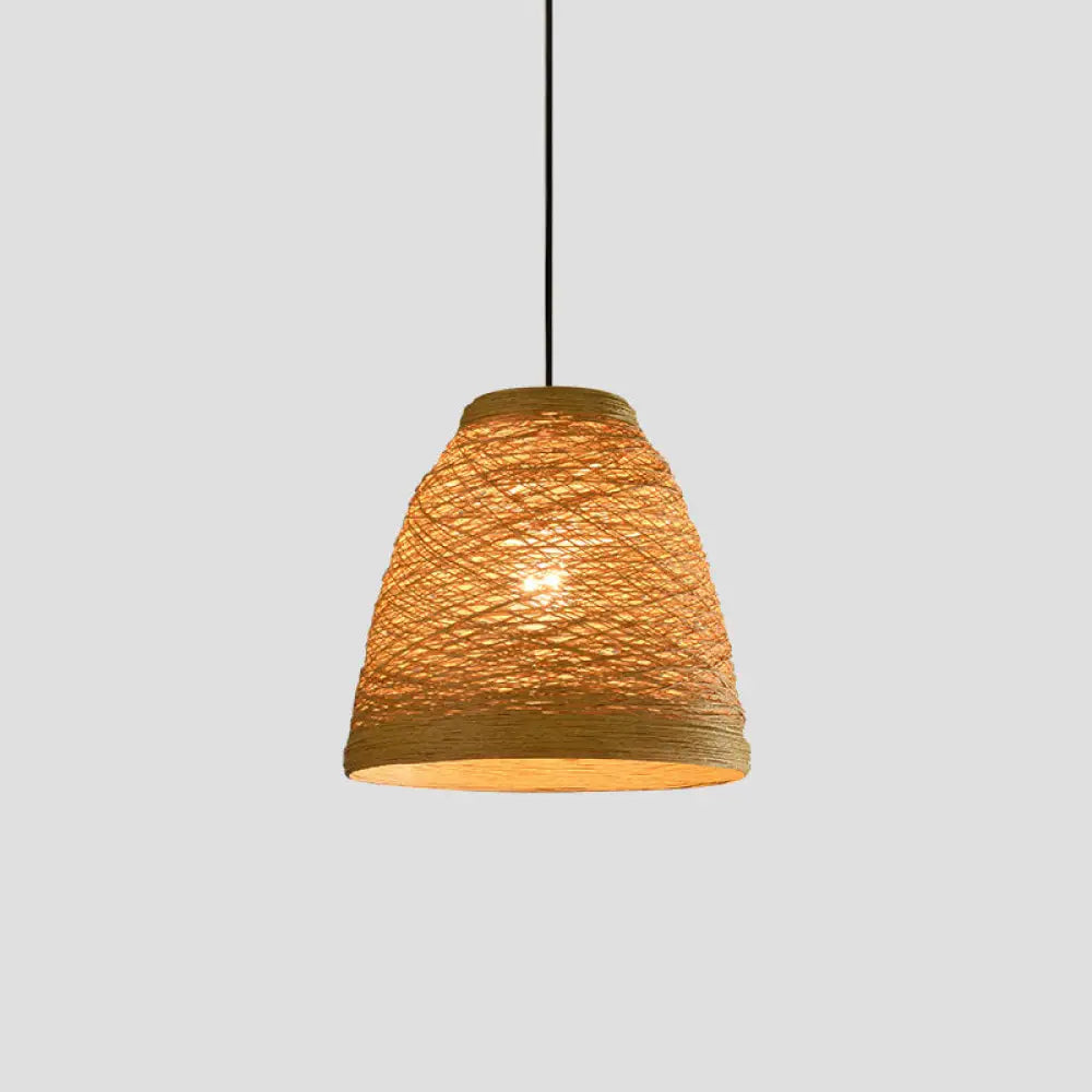 Asian Style Rattan Weaving Bell Hanging Lamp - Suspension Pendant Light For Snack Bars (1 Bulb)