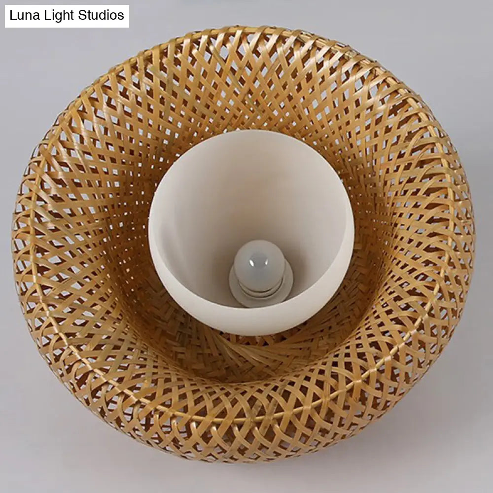 Bamboo Double-Decker Pendant Light With Milk White Glass Shade - Perfect For Restaurant Aisles