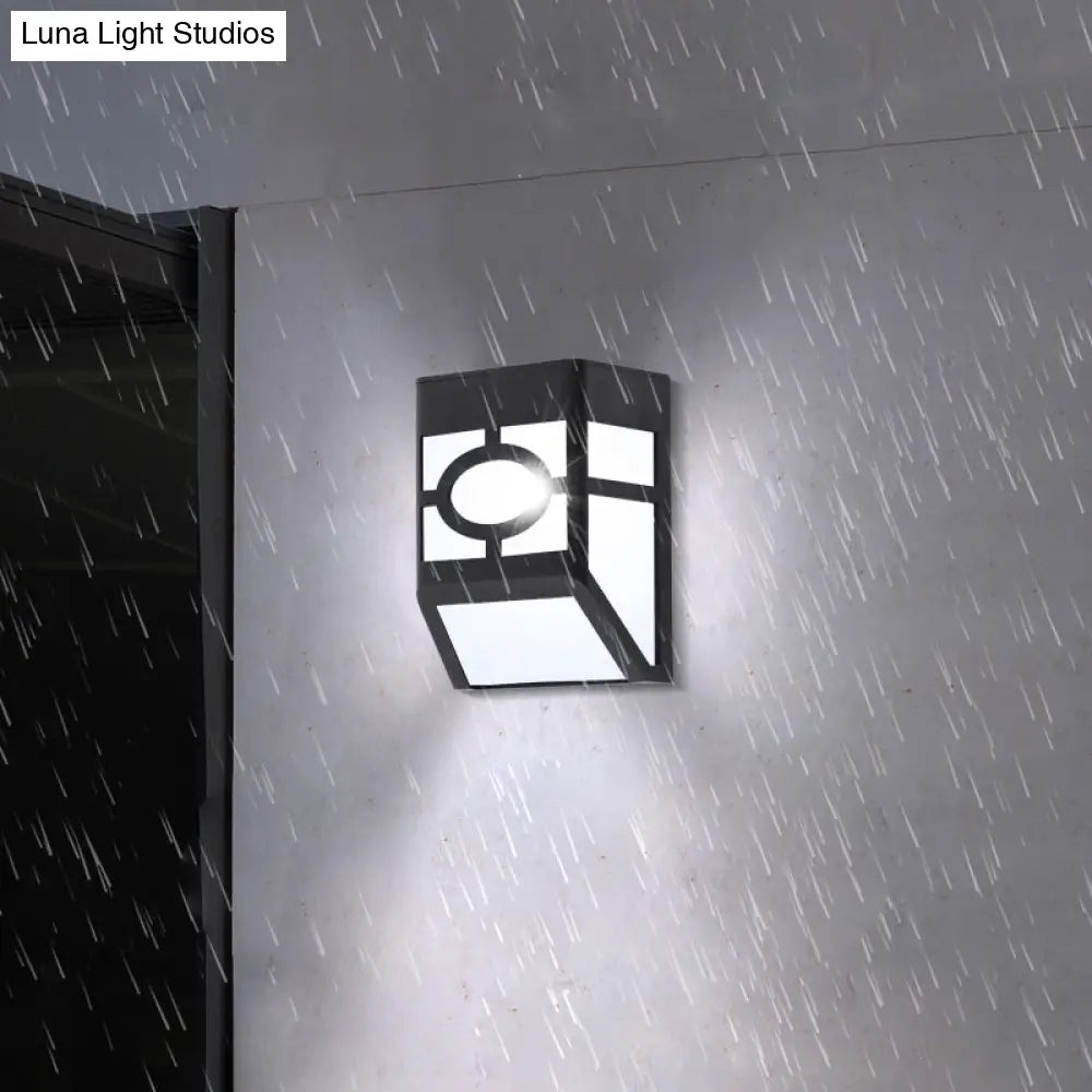 Black Acrylic Trapezoid Solar Wall Mount Sconce: Retro Style Led Courtyard Light