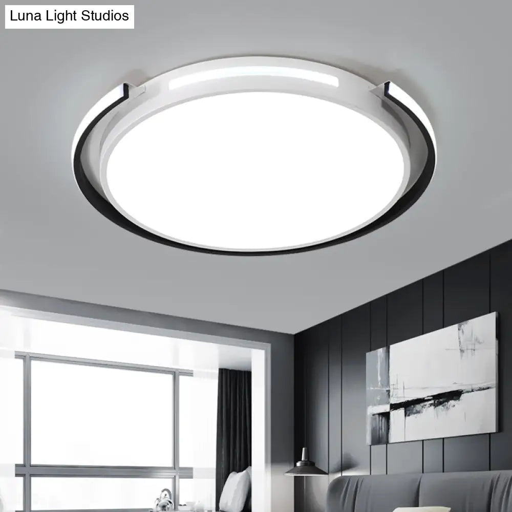 Black And White Round Ceiling Light With Acrylic Shade - Minimalism Led Flush Mounted Lamp