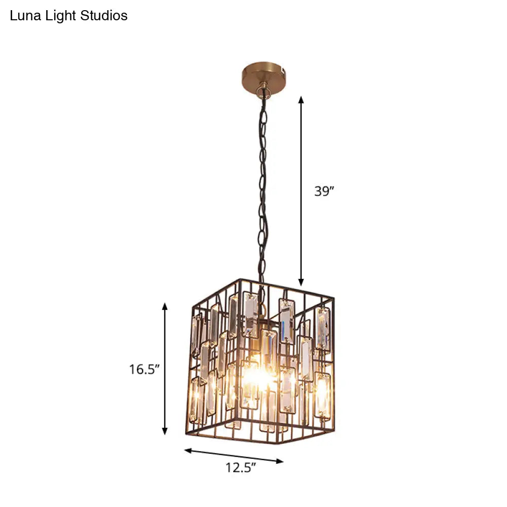 Black Cuboid Pendant Lamp - 8’/10’/12.5’ Width Traditional Metallic Ceiling Light With