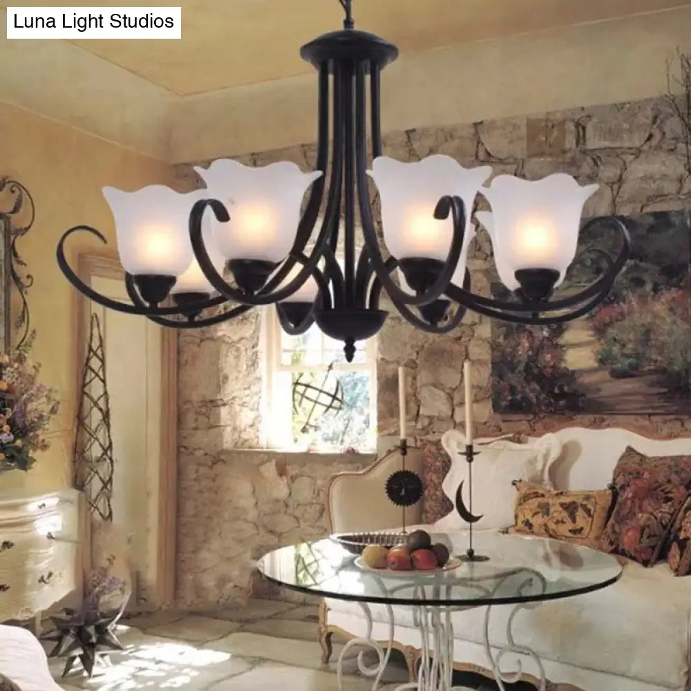 Black Frosted Glass Chandelier - Traditional Bell Design Ideal For Living Room Multiple Bulb Options
