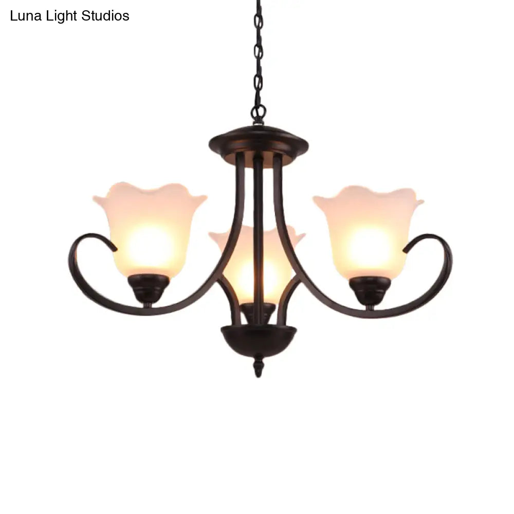 Black Frosted Glass Chandelier - Traditional Bell Design Ideal For Living Room Multiple Bulb Options
