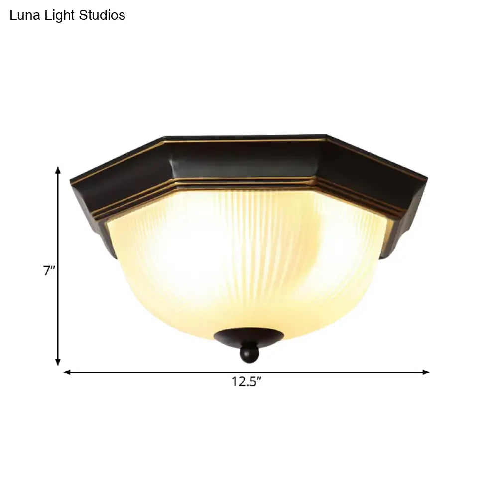 Black Milk Glass Ribbed Dome Ceiling Flush Light - Classic 2 - Head Mount