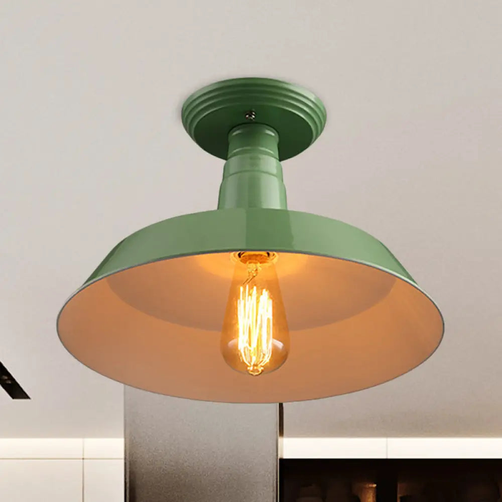 Black/Red Industrial Style Semi Flush Ceiling Light Fixture For Corridor - Metallic Barn Shade