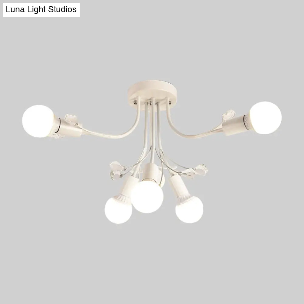Black/White/Gold Metal Curved Arms Semi Flush Mount Light - Nordic Style 6/9 Lights Bedroom Ceiling