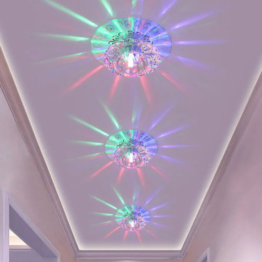 Blossom Shade Crystal Flush Ceiling Light - Contemporary Led Fixture For Hallways Mount And Clear