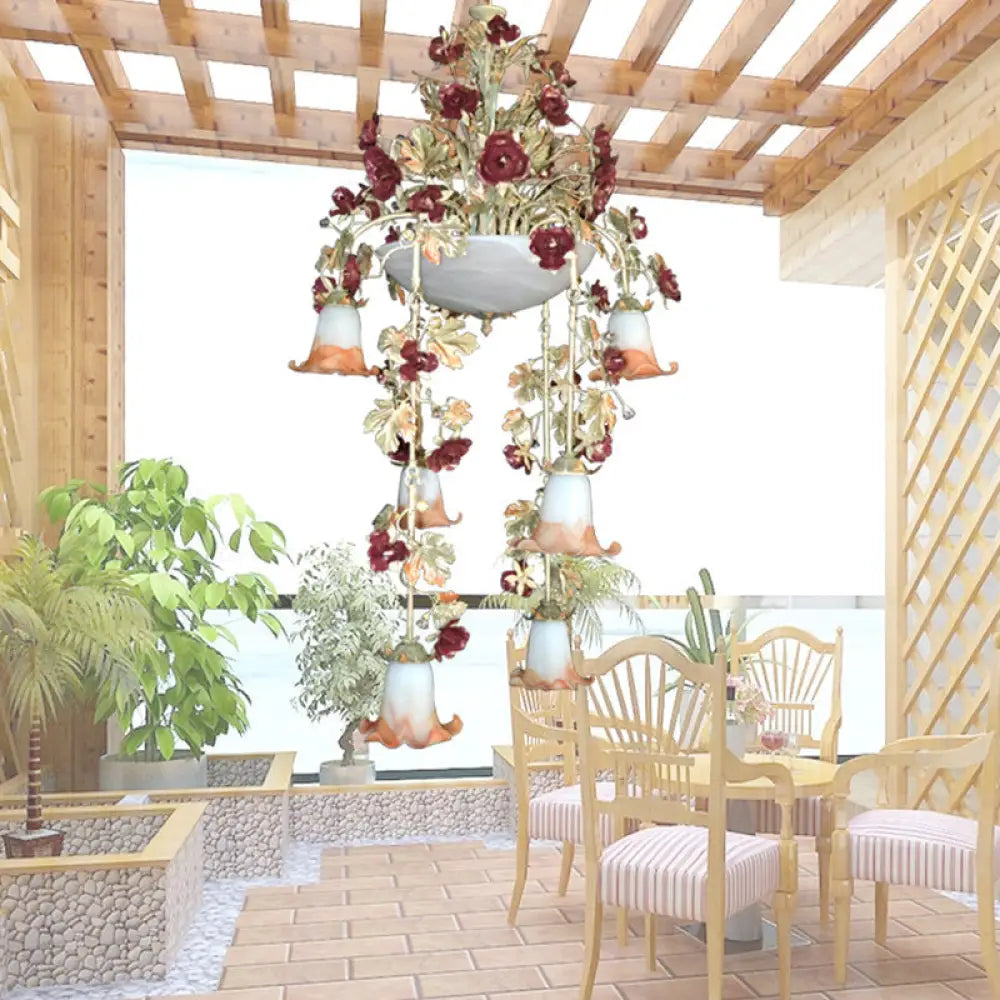 Blossom White Chandelier With 10 Led Bulbs - Elegant Bedroom Lighting In Pink/Red Red