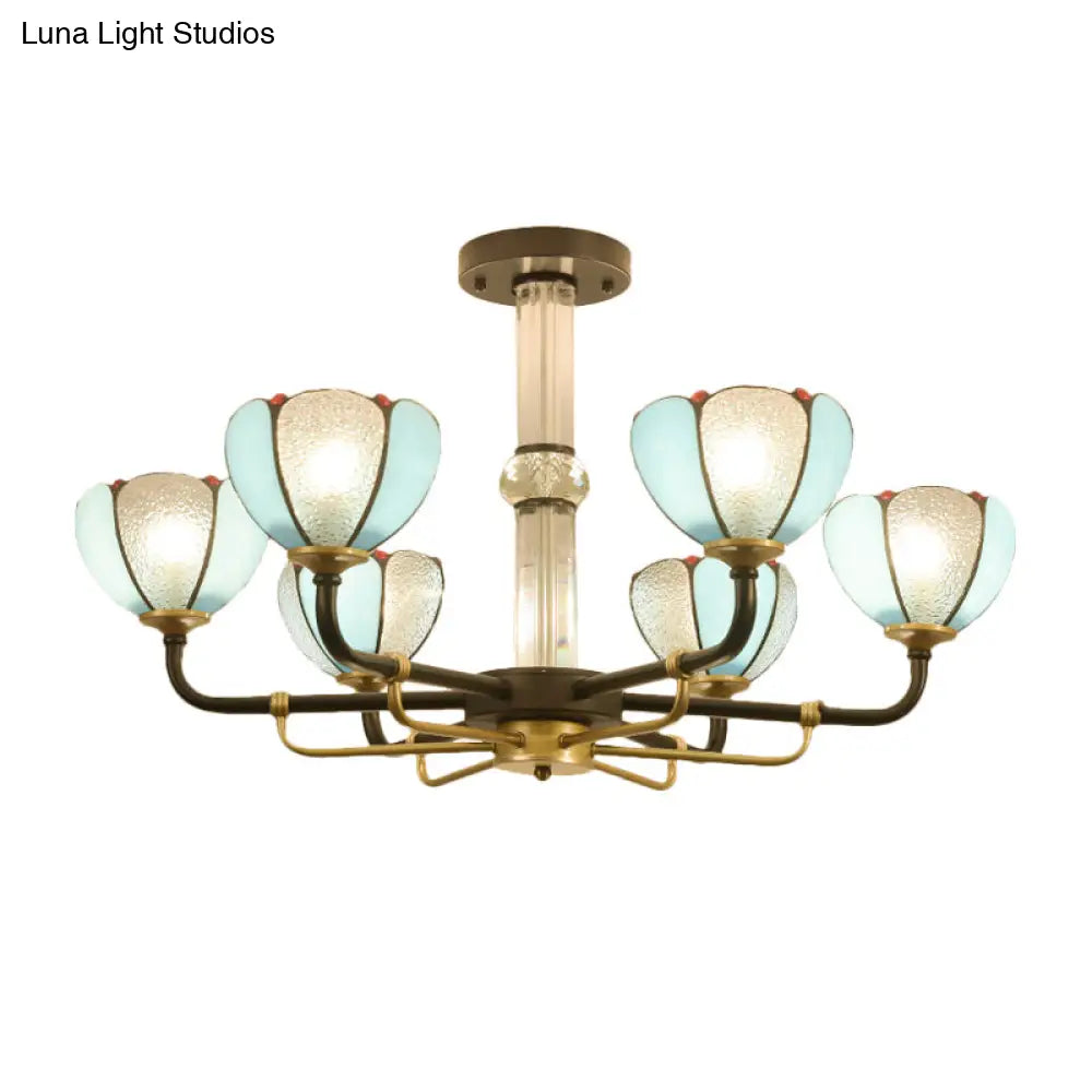 Blue Stained Glass Floral Chandelier - Traditional Pendant Lighting For Living Room 6/8 Lights