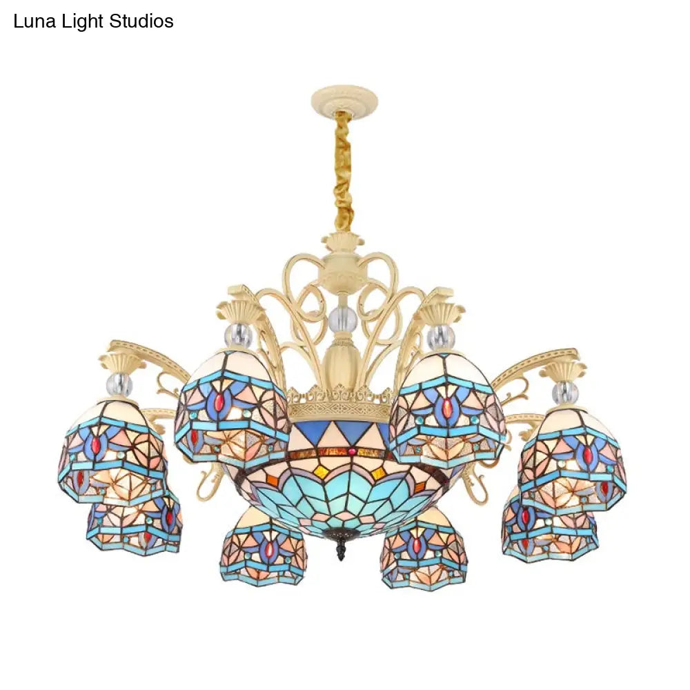 Blue Victorian Chandelier With Cut Glass Shade - 6/9/11 Lights Modern Suspension Pendant For Living