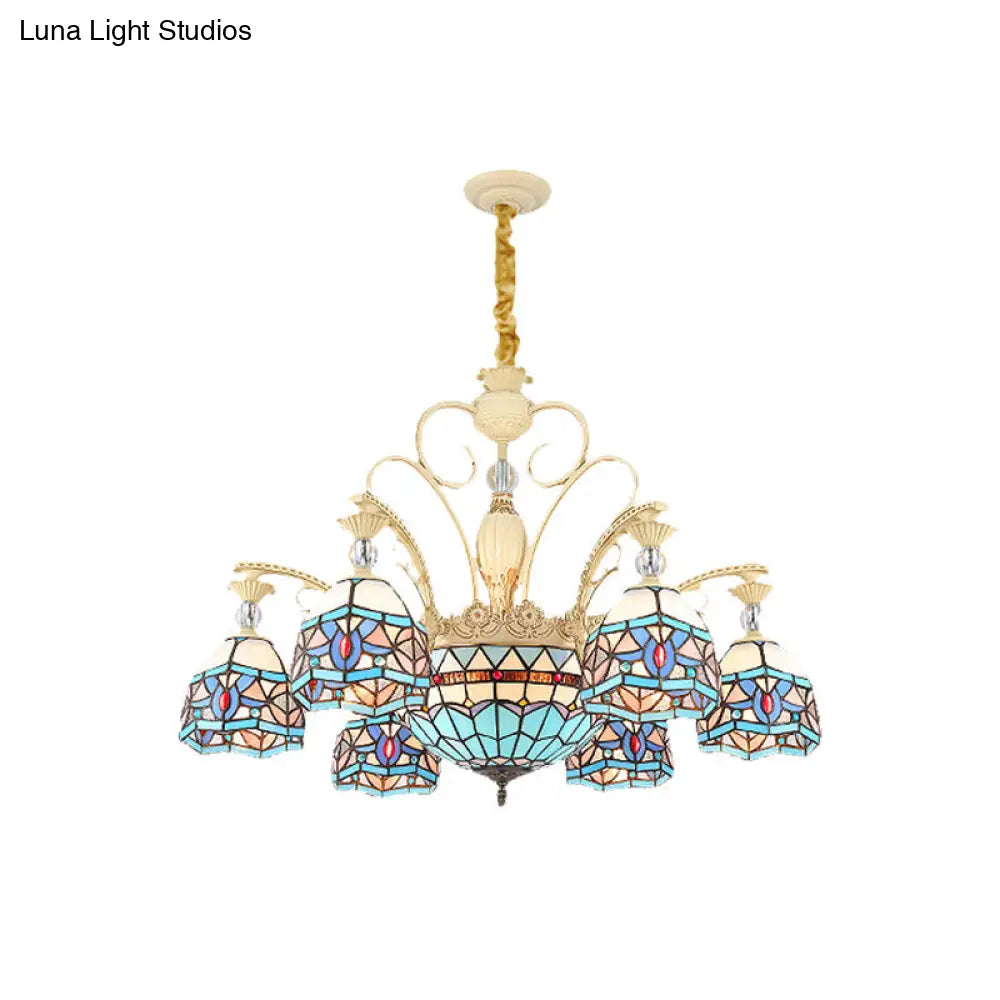 Blue Victorian Chandelier With Cut Glass Shade - 6/9/11 Lights Modern Suspension Pendant For Living
