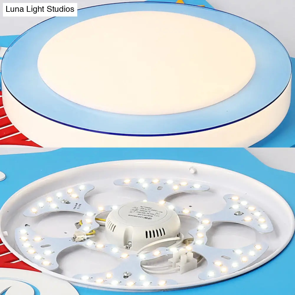 Boys’ Cartoon Bear Wood Animal Blue Led Ceiling Light