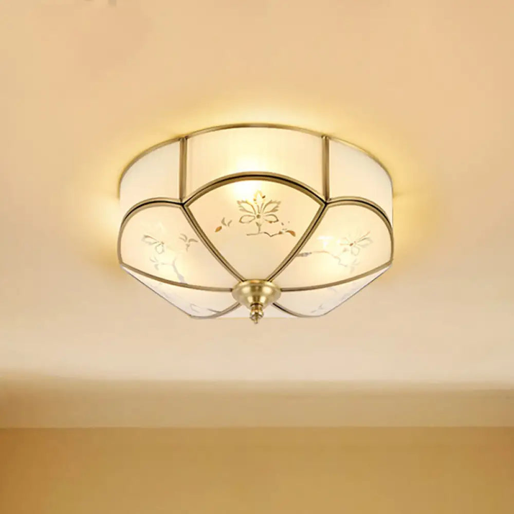 Brass Flush Mount Lamp With Colonial Sandblasted Glass - 3/4/6 Head Options / 14’