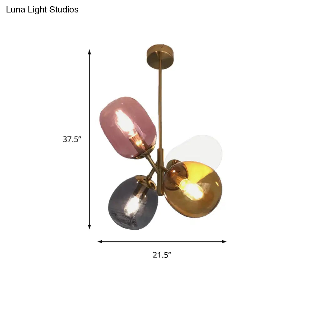 Brass Round Pendant Chandelier With Colorful Glass & Sputnik Design - 4 Lights Traditional Lighting