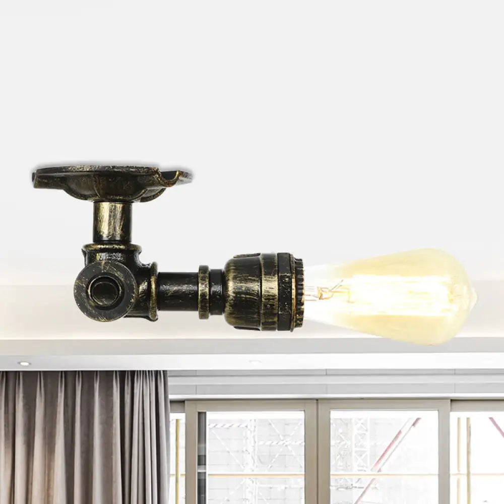 Bronze Rustic Water Pipe Semi Flushmount Ceiling Fixture - 1 - Head Metallic Mount / C