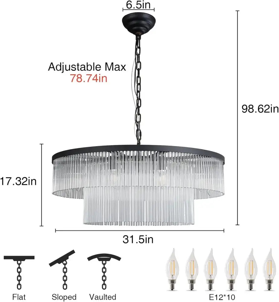 Callista Glass Staircase Chandelier Long Crystal Pendant for Foyer & Loft D80xH18.5cm black / warm light 3000k