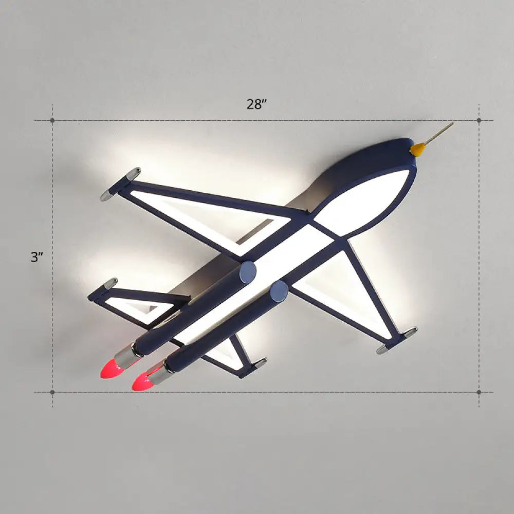 Cartoon Jet Plane Led Flush - Mount Light Fixture For Child Bedroom Ceiling - Blue / White Pointed