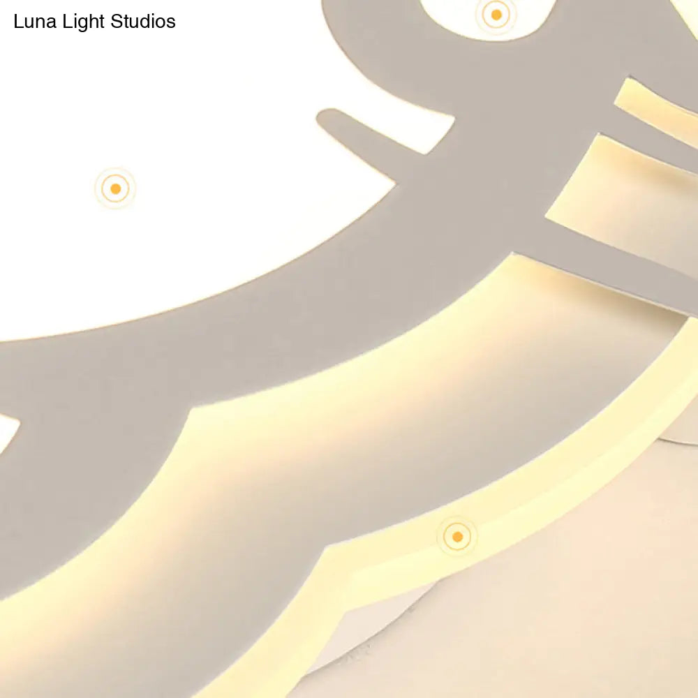 Cartoon Led Ceiling Lamp - Acrylic Peace Sign Kitty Mount Light For Baby Girls Room