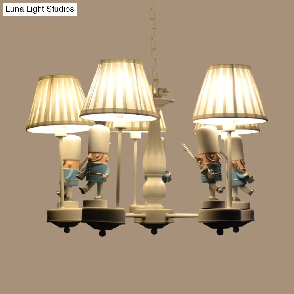 Cartoon Soldier Nursery Chandelier Pendant With Fabric Shade Resin Hanging Light