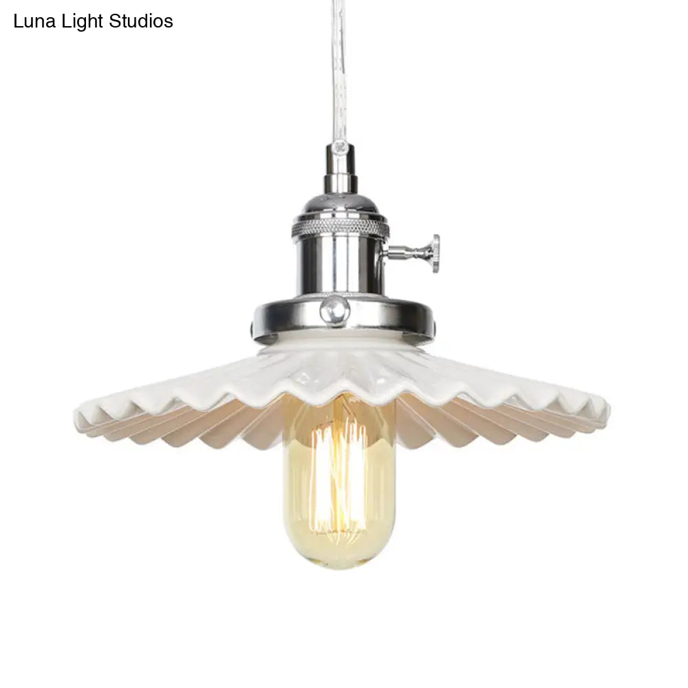 Ceramic Scalloped Edge Industrial Pendant Light With Single Bulb For Dining Rooms In Black Bronze