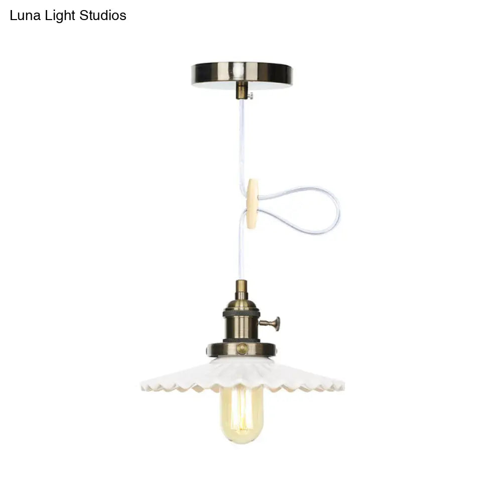 Ceramic Scalloped Edge Industrial Pendant Light With Single Bulb For Dining Rooms In Black Bronze