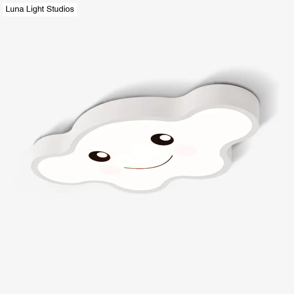Children’s Led Ceiling Light For Kids Bedroom - Cartoon Smile/Dog Design White/Pink/Blue Flush