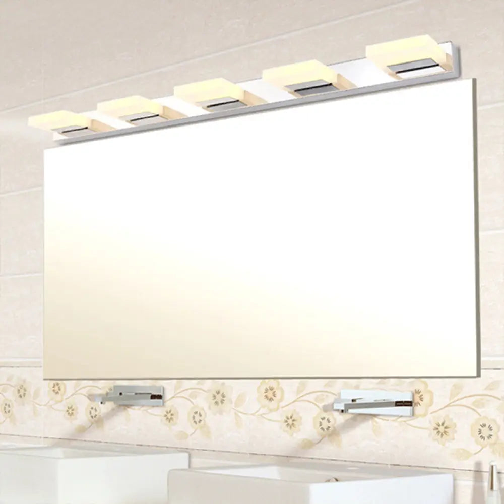 Chrome Wall Sconce With Brick Acrylic Shade For Bathroom Vanity - Choose From 2/3/5 Warm White