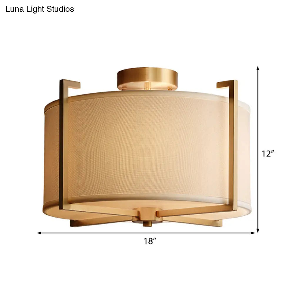 Classic 4-Light Semi Flush Mount Ceiling Fixture With White Fabric Shade For Living Room