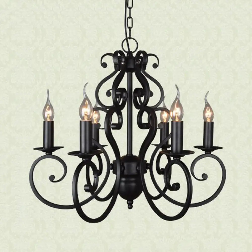 Classic Black Swirled Arm Pendant Chandelier 5/6 Lights Metal Fixture For Living Room Ceiling 6 /