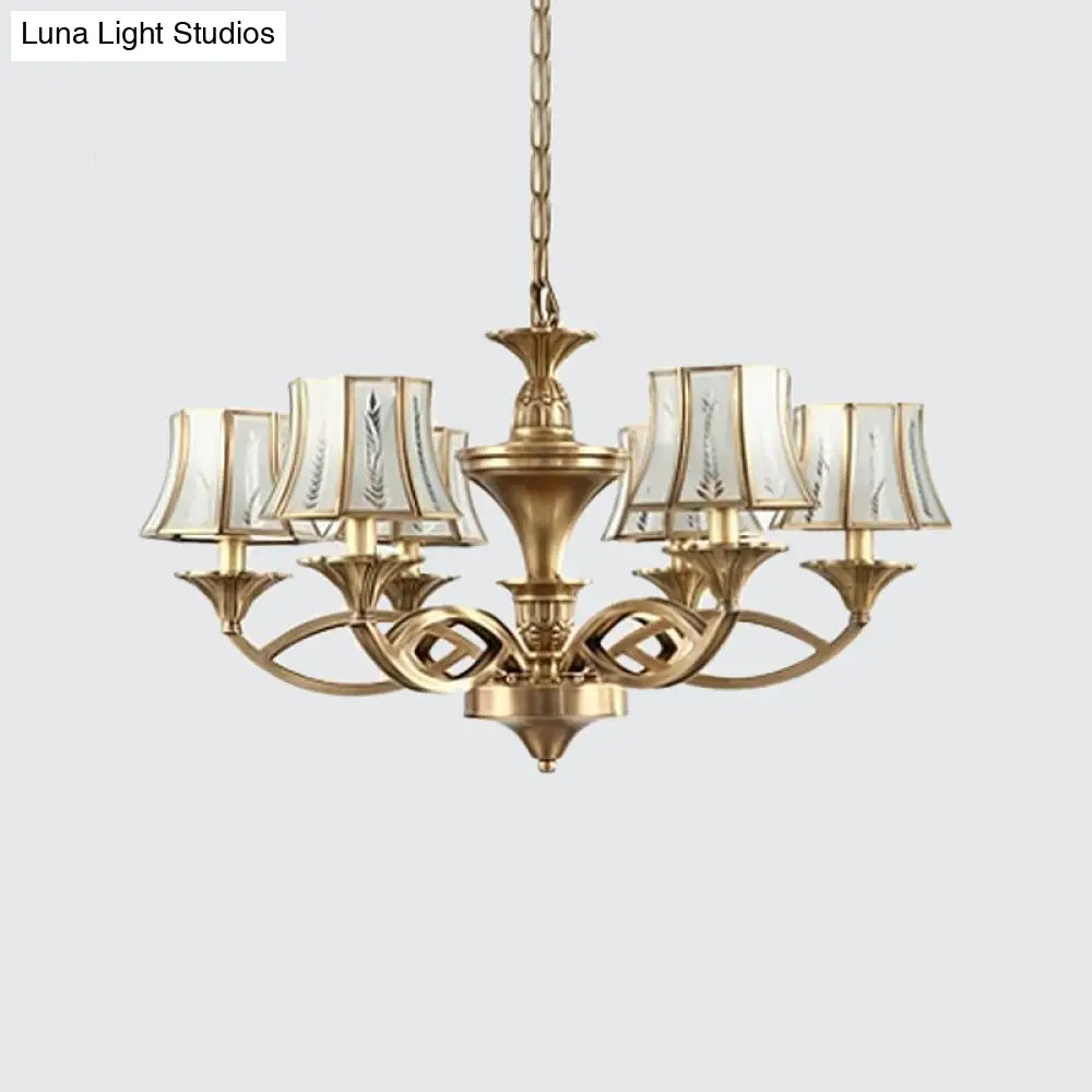 Classic Curved Frosted Glass Chandelier Light In Polished Brass - 5/6/8 Lights Small/Medium/Large