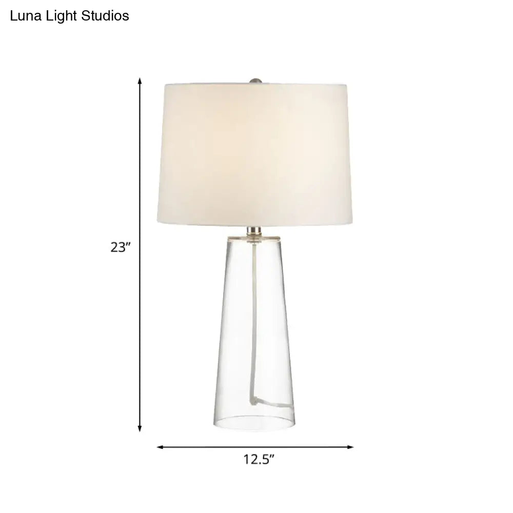 Classic Glass Nightstand Lamp With Clear Cone Table Light & White Fabric Shade