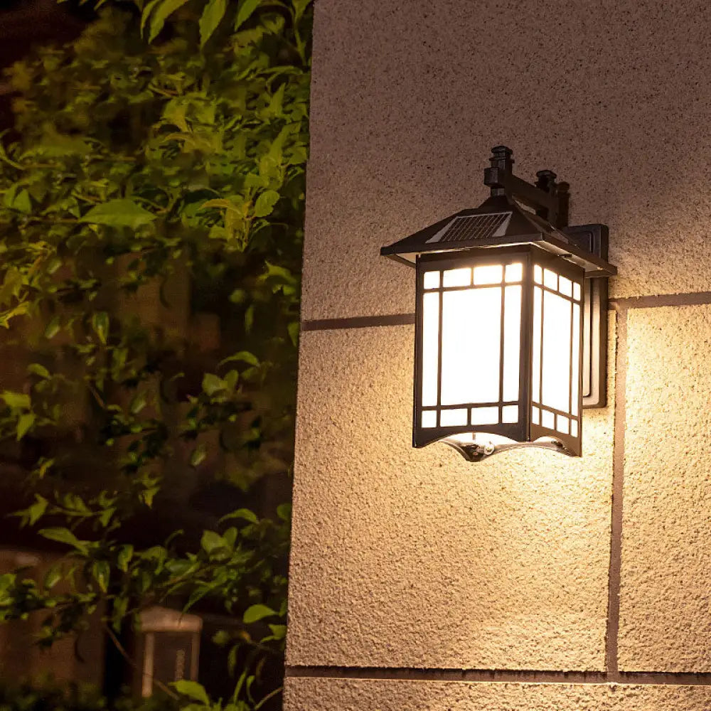 Classic Outdoor Solar Wall Lighting Fixture - House Shaped Aluminum Led Sconce Black /