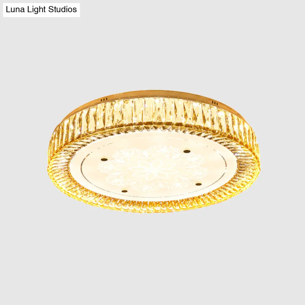 Clear Crystal Led Drum Flush Mount Light | Modern Chrome Ceiling Lamp For Bedroom