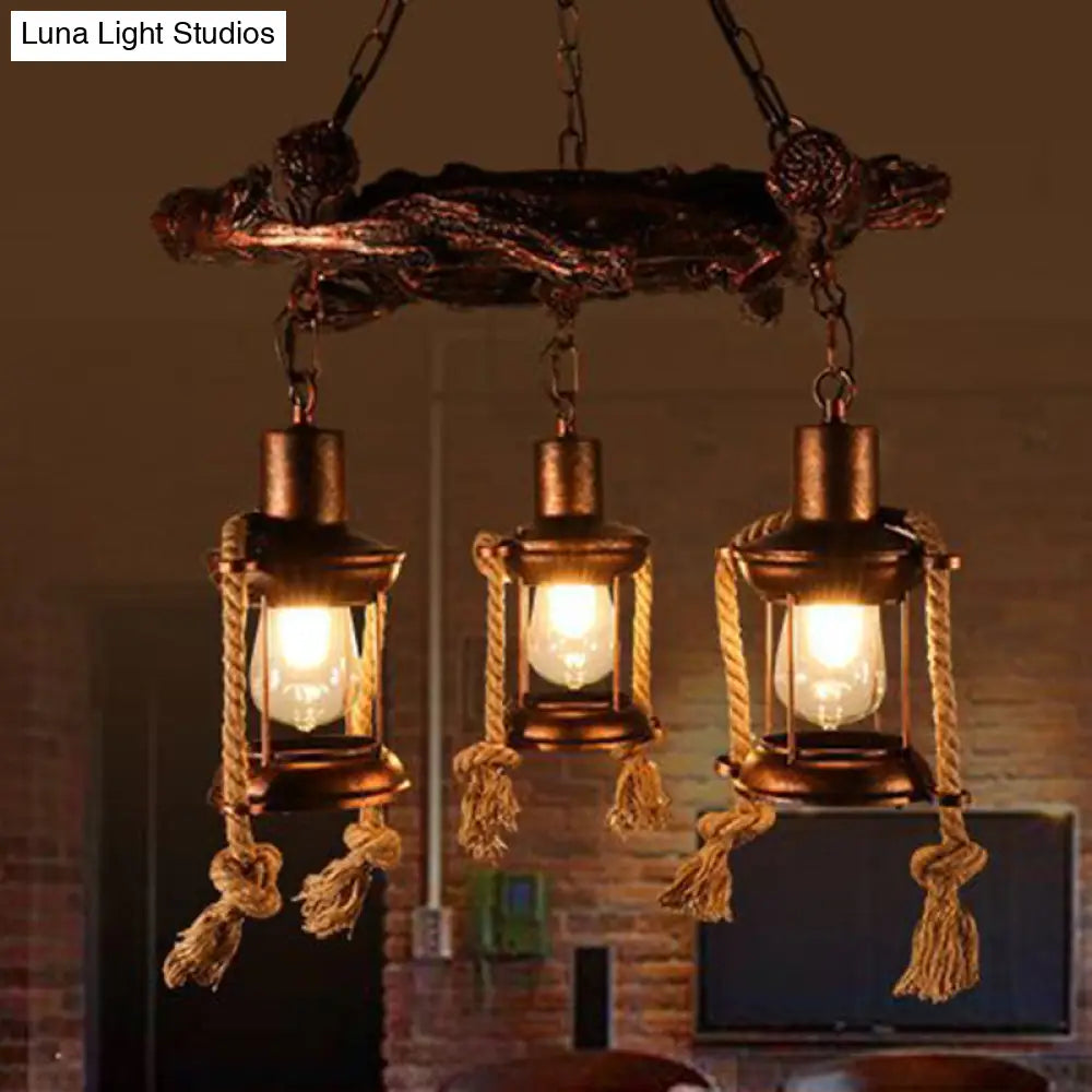 Clear Glass Vintage Style Kerosene Chandelier - 3/7-Light Bronze Pendant For Dining Room Lighting
