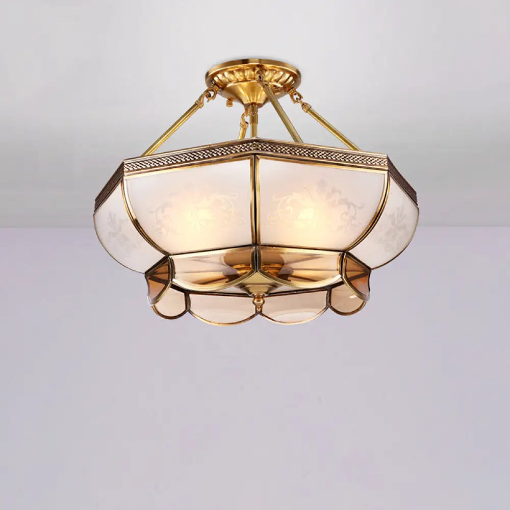 Colonial Brass Satin Opal Glass Semi Flush Mount Ceiling Light Fixture 3/4 Bulbs 14’/18’ Dia -