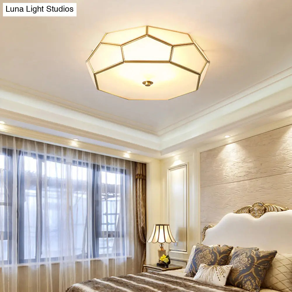 Colonial Flush Mount Lamp: White Sandblasted Glass Octagon Ceiling Fixture 3/4 Heads 14’/18’ W