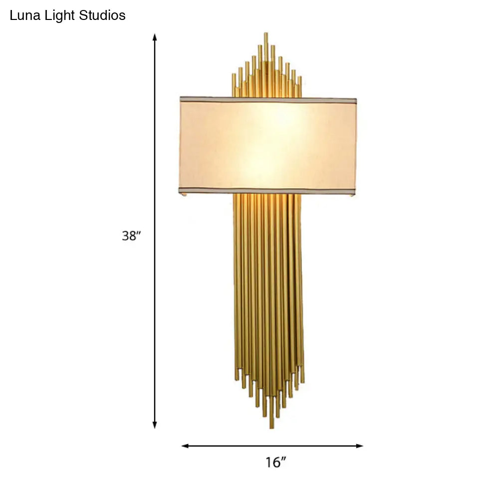 Contemporary 2-Head Fabric Shade Wall Sconce - Modern Rectangle Design In Black/White/Flaxen Ideal